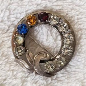 Vintage VanDell Sterling Silver 925 Multi Colored Rhinestone Brooch Pin